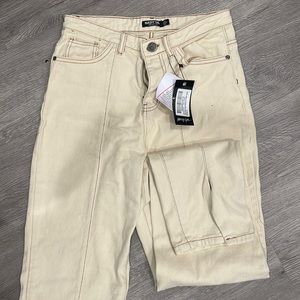 Seam Detail High Waisted Split Hem Mom Jeans